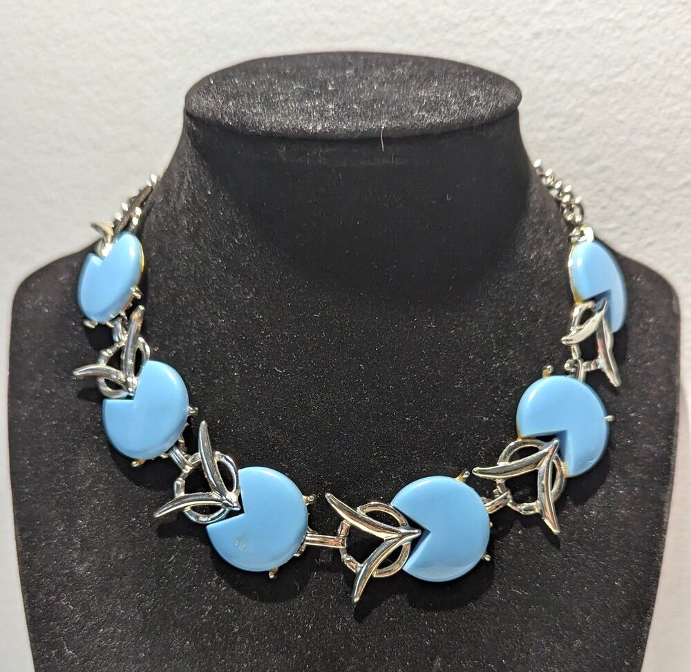 Mid Century Blue Silver Tone Necklace